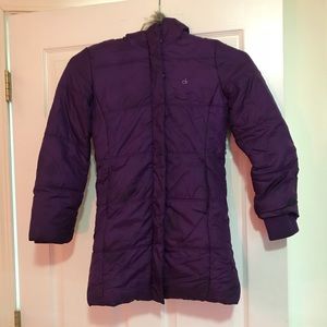 A warm purple Calvin Klein kids winter jacket.